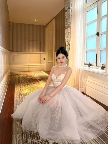 Princess A Line Spaghetti Strap White Tulle Birthday Dress Party Dress HZ1023